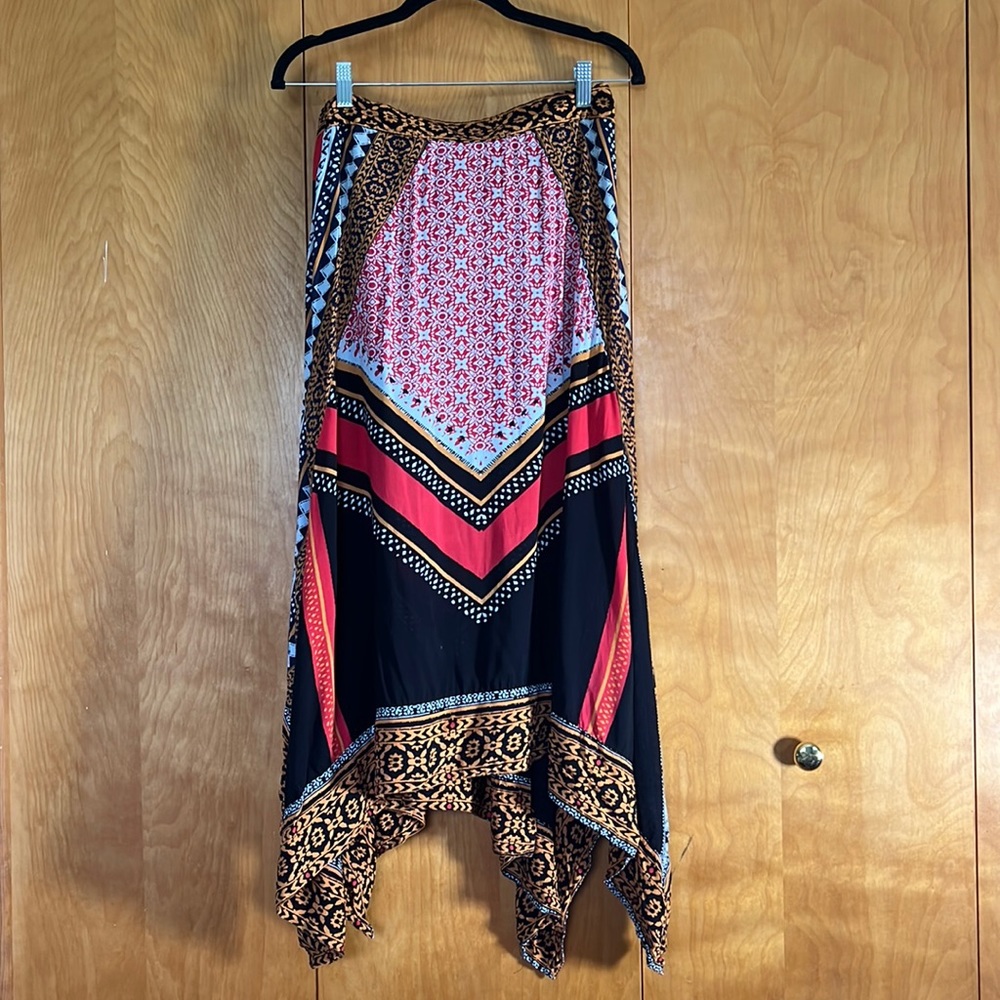 Free People Black Multicolor Asymmetric Maxi Skirt